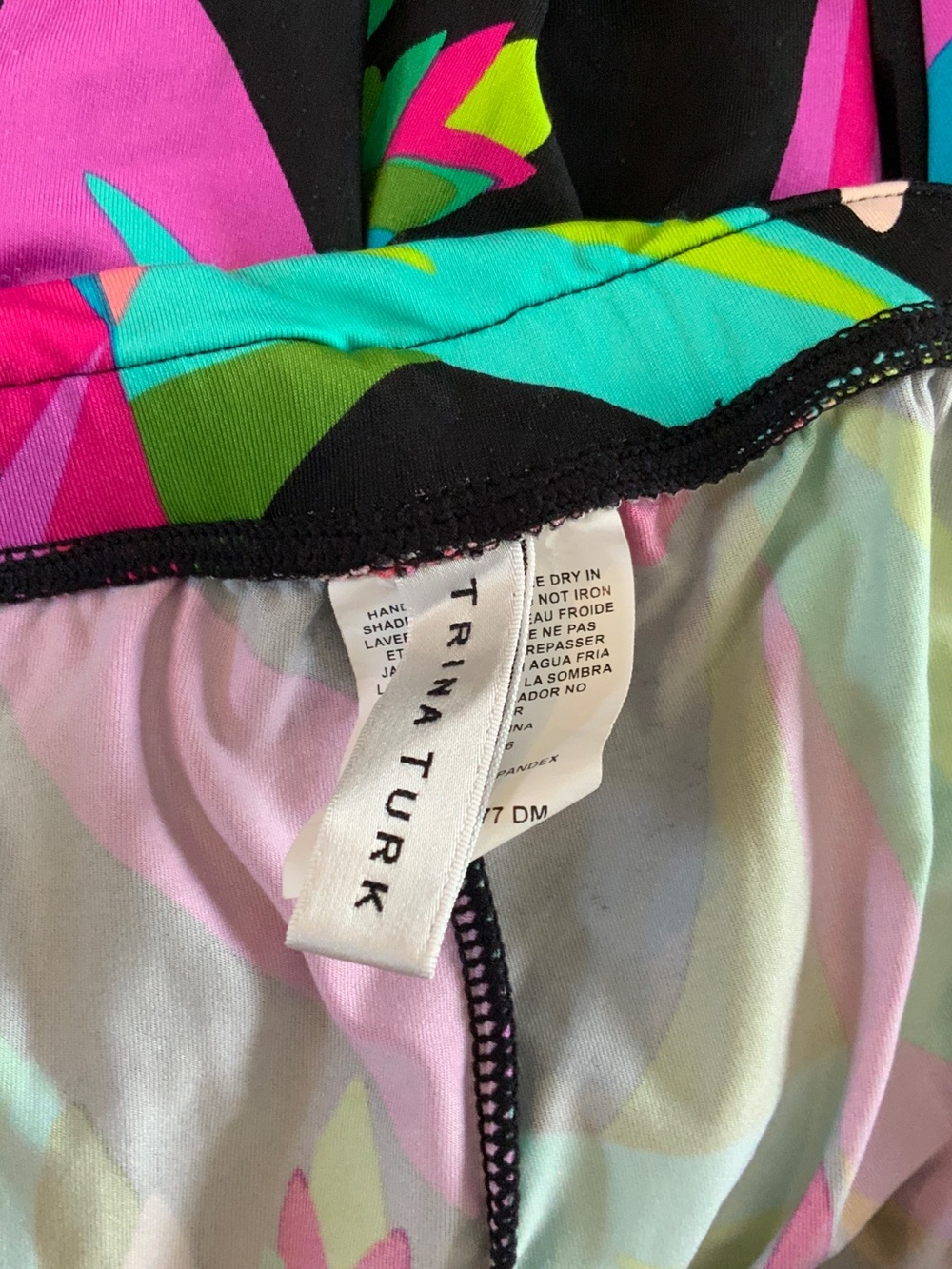 Trina Turk Black Wide-Leg Pants with Neon Multicolor Leaf Print - Picture 3 of 3